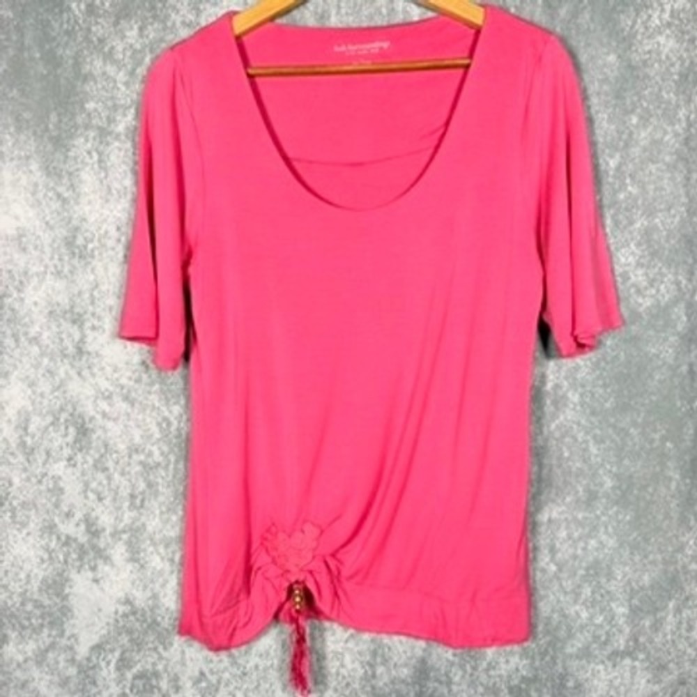 Soft Surroundings Top Women Medium Pink Tassel Side Tie Scoop Neck